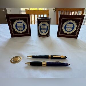 U Of Rochester Pair Of Vintage 1950’s Meloria BookEnds & Pen Cup Pens & bookmark